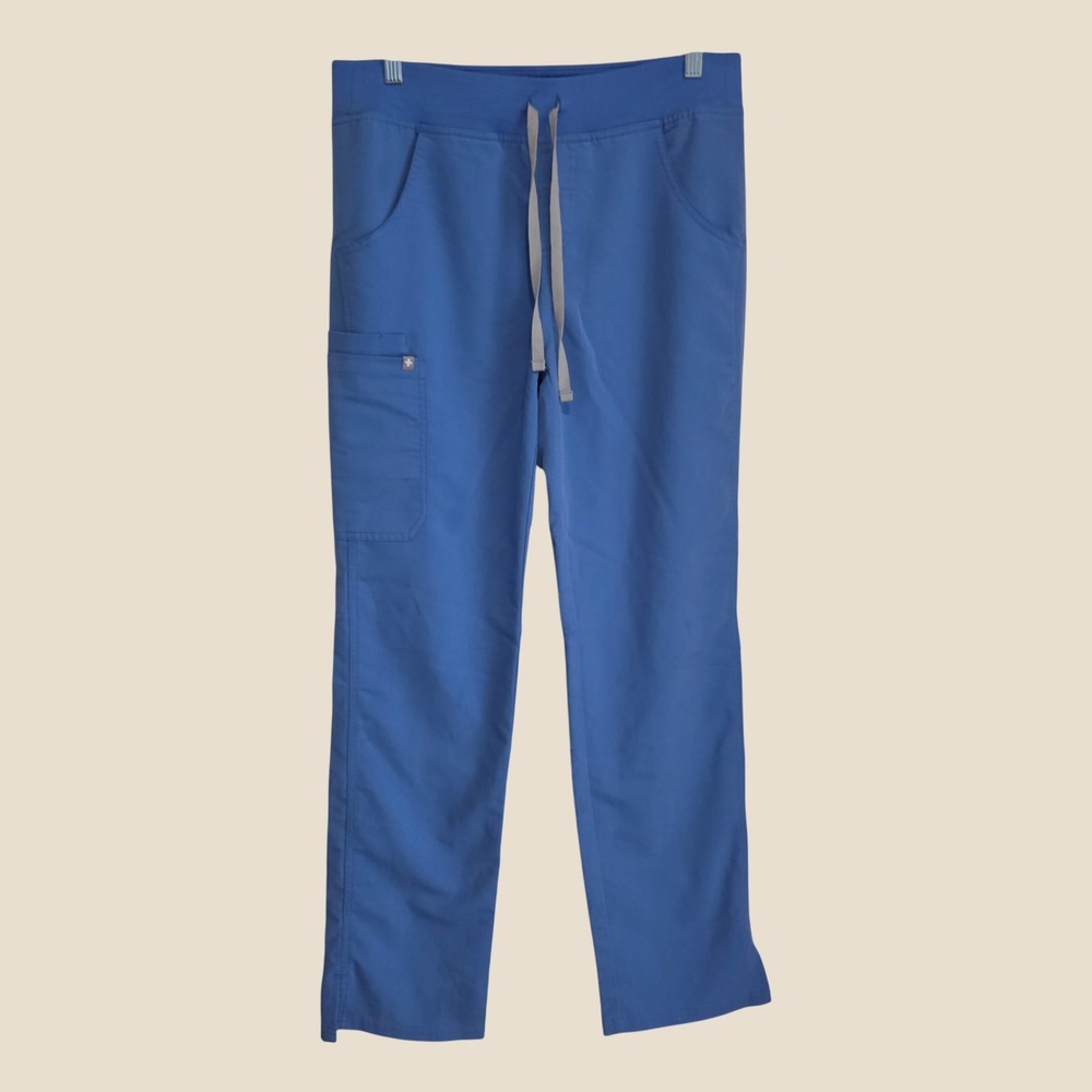 Figs Womens Kade Scrub Pants Size Small Tall Blue Drawstring Cargo Straight Leg